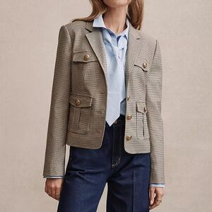 LOFT Beige Houndstooth Tweed Blazer